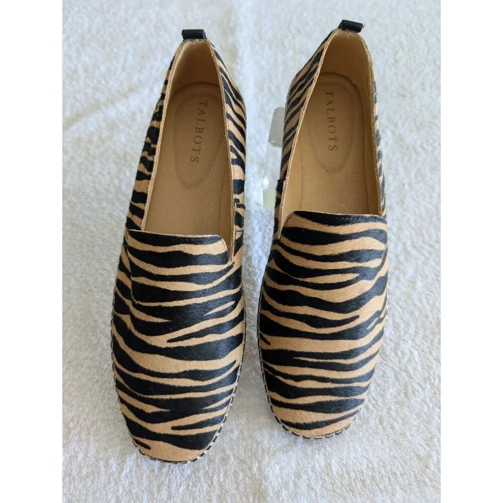 Talbots 8M Zebra Print Hair-On Leather Loafers Slip On Flats Animal